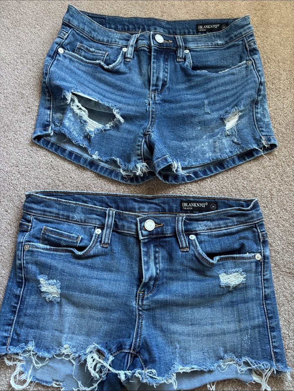 Blank NYC Distressed Blue Denim Jean Shorts (pair of 2)
